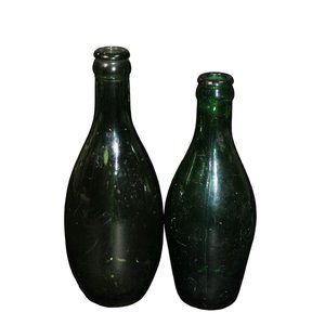 Two Vintage Green Glass Bottles
